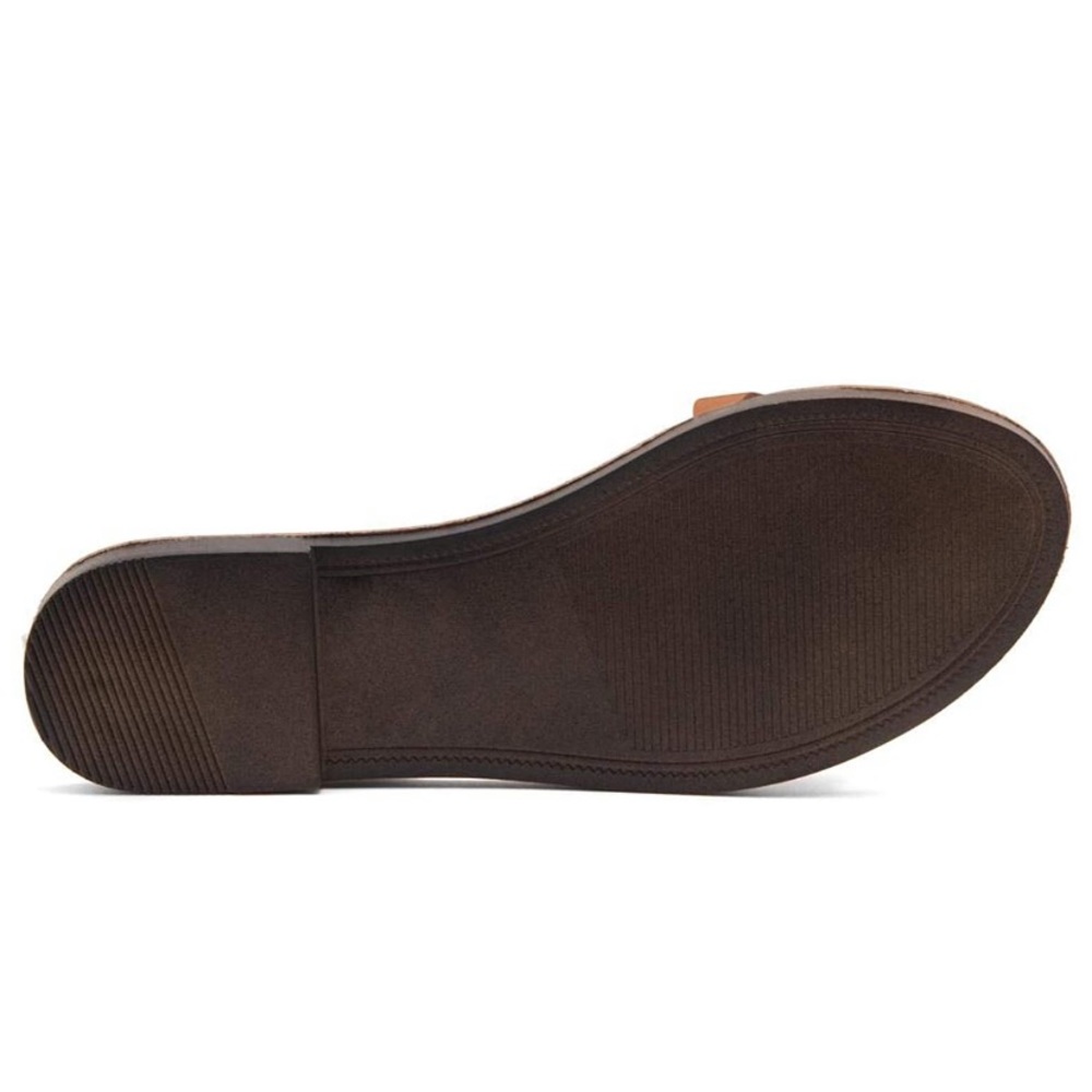 Cognac Open Toes One Band Ankle Strap Flat Sandals - Picture 5 of 7